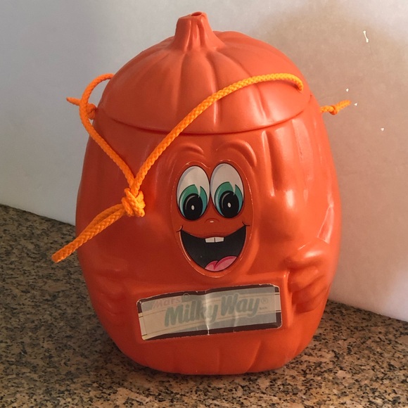 Vintage 1990 Advertisement Mars Milky Way Blow Mold Pumpkin Candy Pail Bucket - Picture 1 of 14
